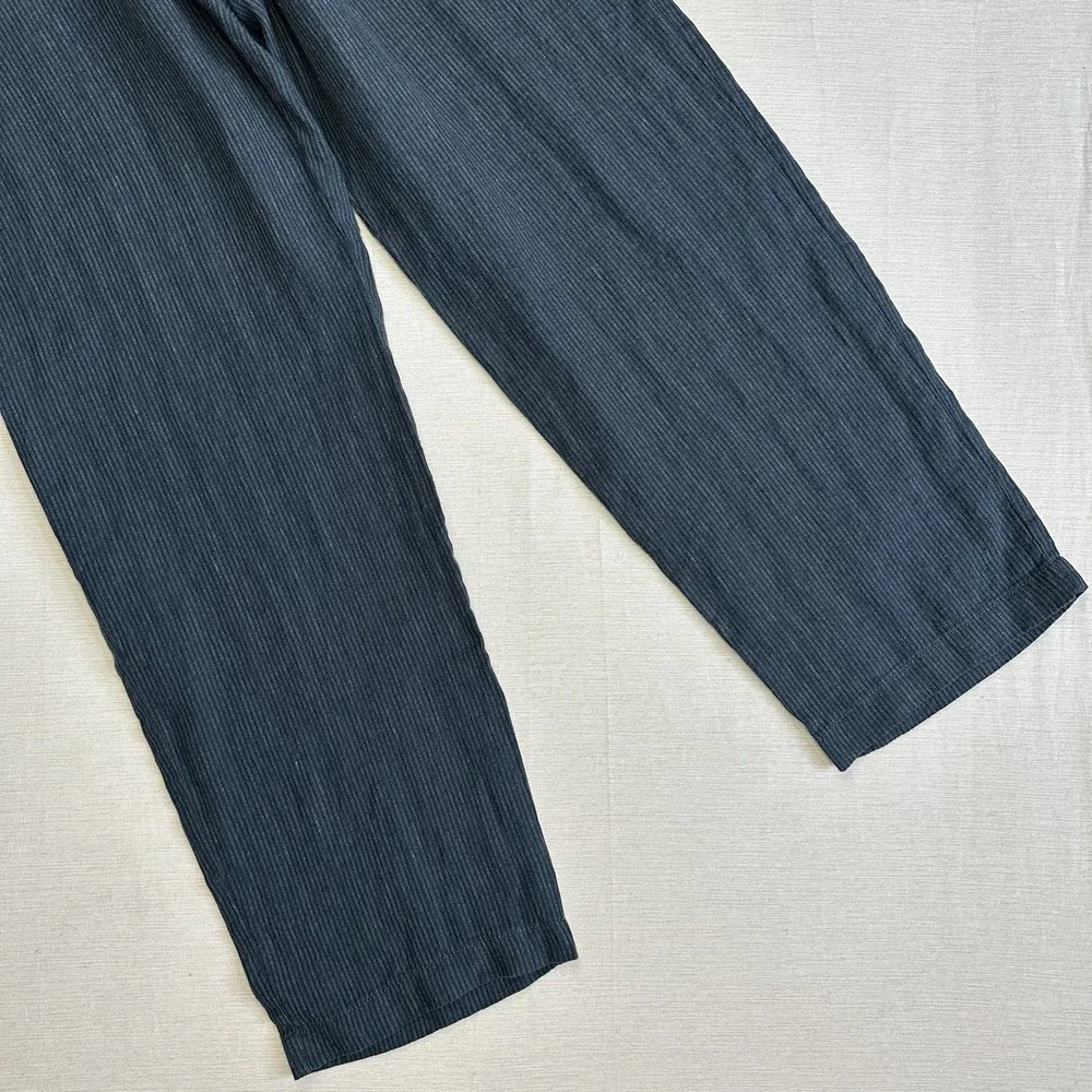 J Crew Oarsman 100% Linen Pants Straight Leg Stripe Beach Men Fits 36x31.5 Blue
